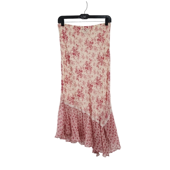 Robbie Bee Women's 100% Silk Floral Asymmetrical Hem Lightweight Midi Skirt - 10 - Picture 1 of 7